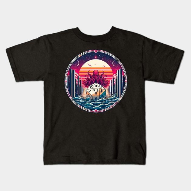 RetroR'lyeh Resurgence: Cthulhu's Cosmic Roll Kids T-Shirt by MysticVault